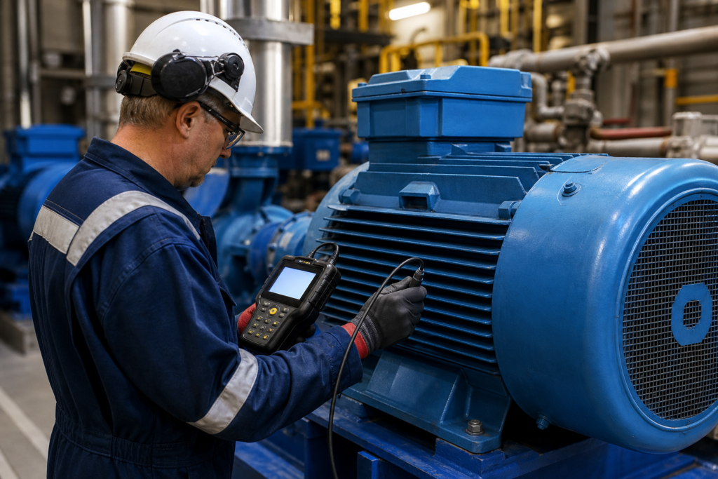 Vibration analysis testing on an industrial electric motor